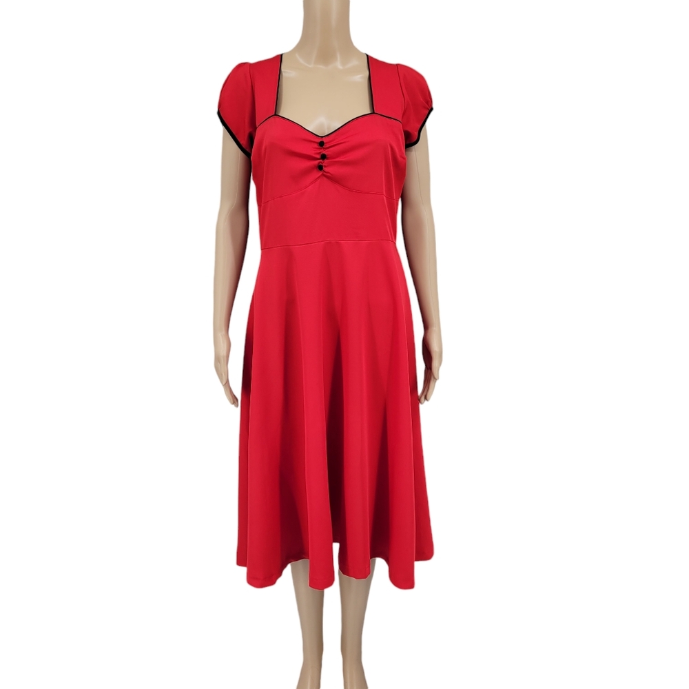 Lindy Bop Bella Swing Dress Red Women's Size 10 Pin-Up 50s Inspired Rockabilly